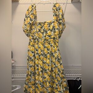 Abercrombie and Fitch Emerson Midi Dress Lemon Print